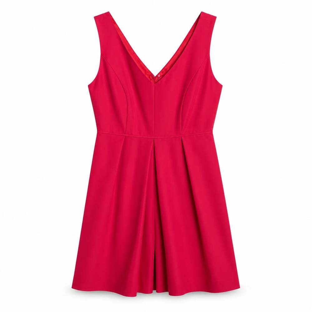 J.Crew V-Neck Pleated A-Line Dress Red Petite 0